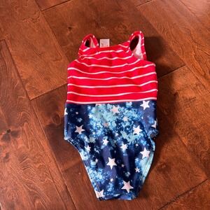 Cat And Jack Girl Swimsuit Red White Blue Flag USA One Piece 18 Months